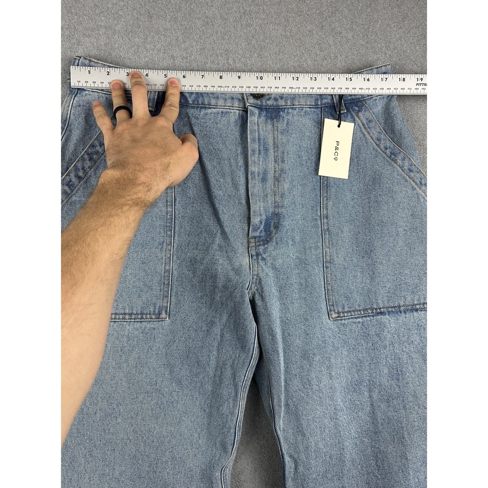 P&Co 304 Jeans Womens 18 36L Light Wash Blue Relaxed Cropped Denim Cargo NWT - Picture 4 of 12